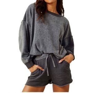 FREE PEOPLE Intimately Kelly Lounge Short Set, Washed Black